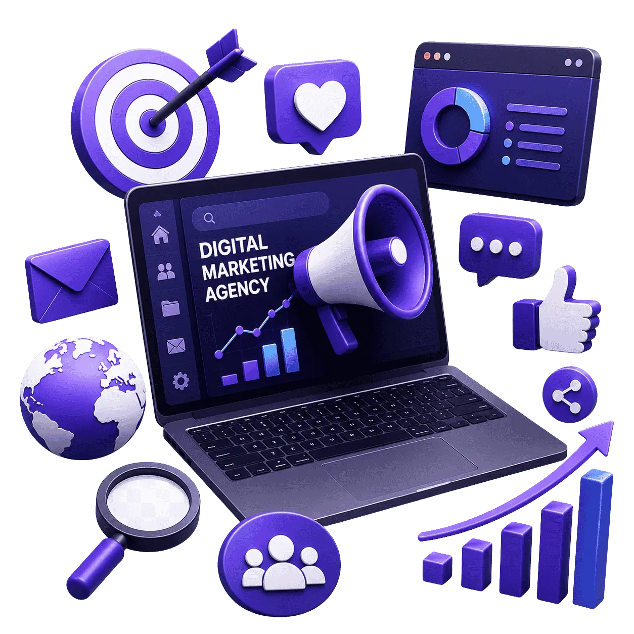 Digihub Group digital marketing dashboard showing traffic, leads, and revenue growth