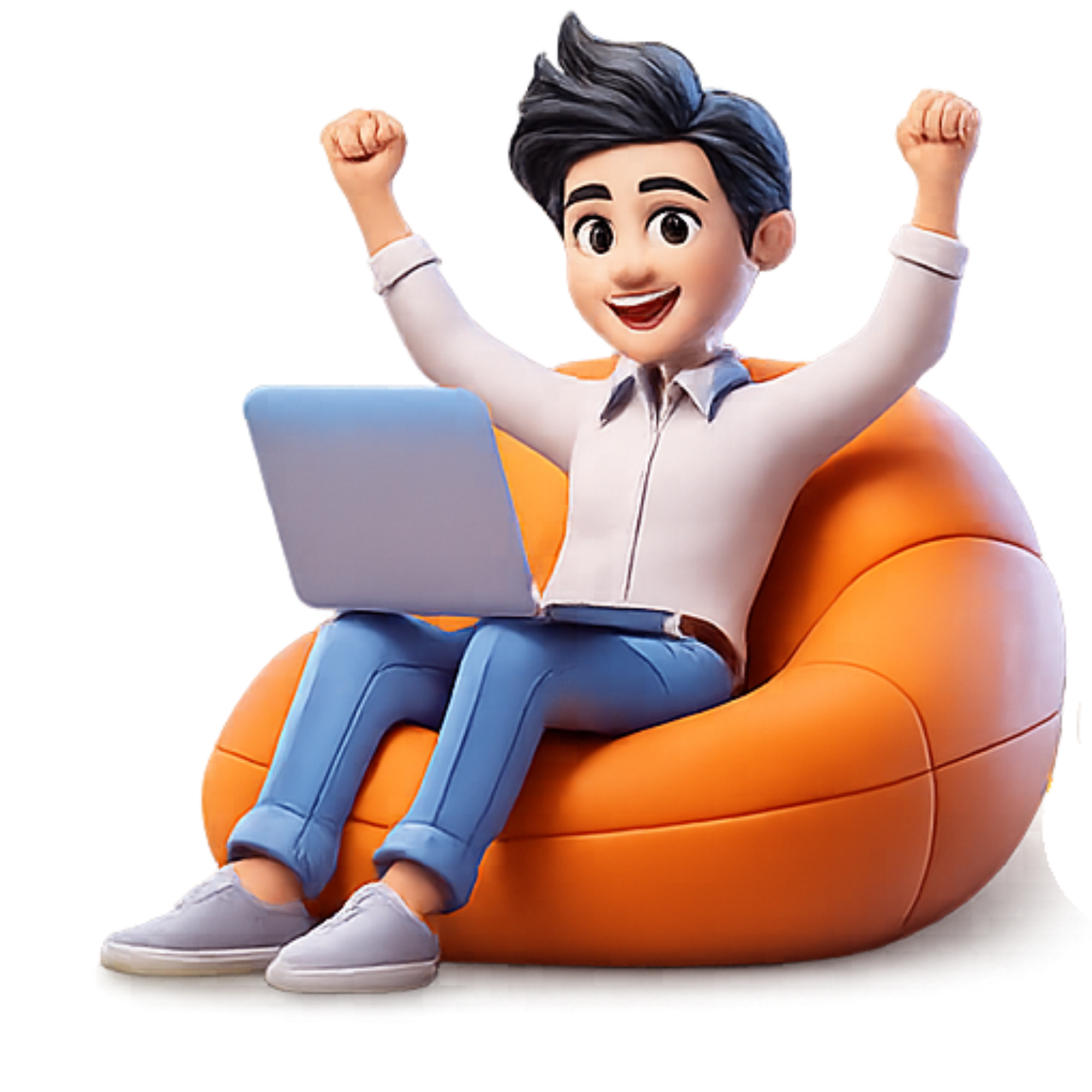 Happy guy on bean bag with laptop